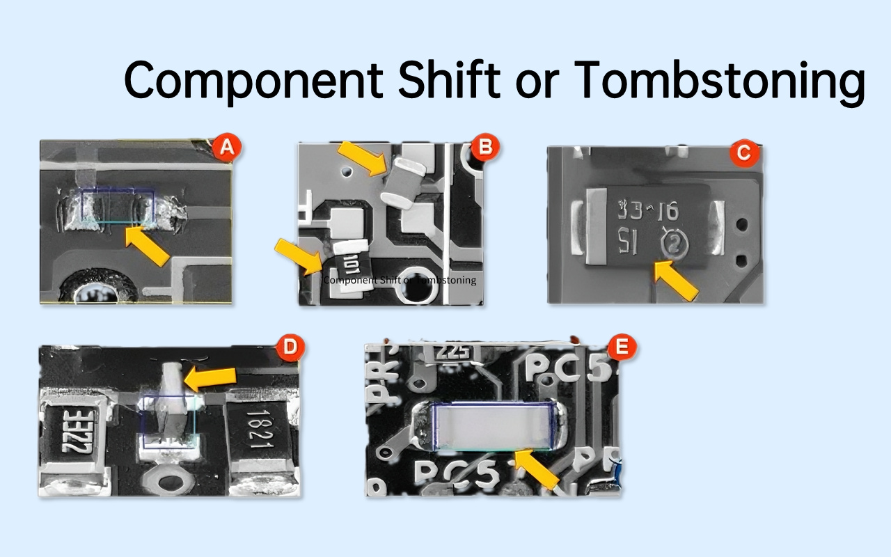 5. Defects AOI Excels At — Where X-ray Is Less Effective 5. Defekte AOI zeichnen sich dadurch aus, dass Röntgenstrahlen weniger effektiv sind
