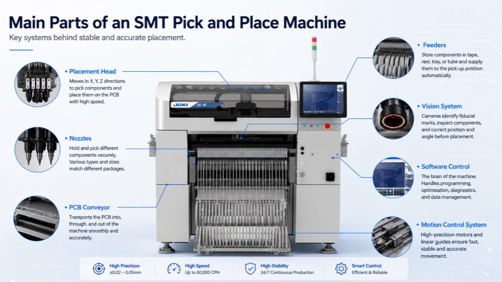Main Parts of SMT Pick and Place Machine Hauptteile der Bestückungsmaschine SMT