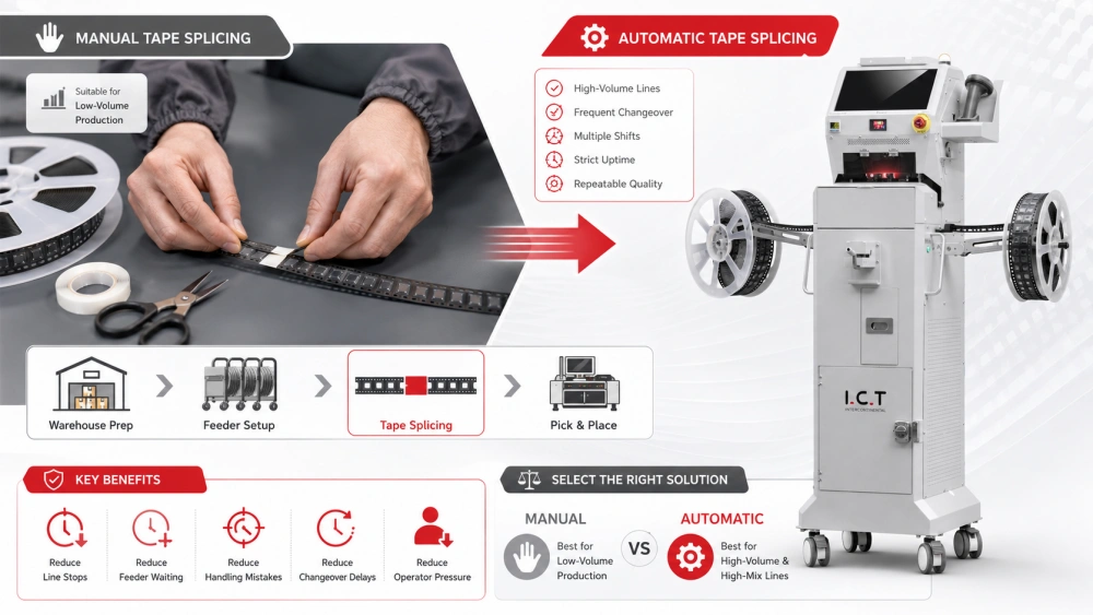 Automatisch vs. manuell SMT Tape Splicing.webp